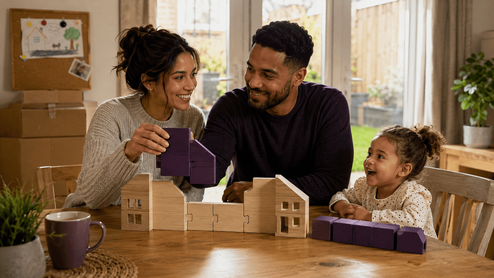 Family building a house